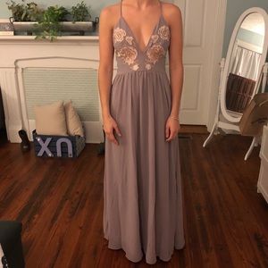 Lavender Maxi Dress with Floral Embroidery